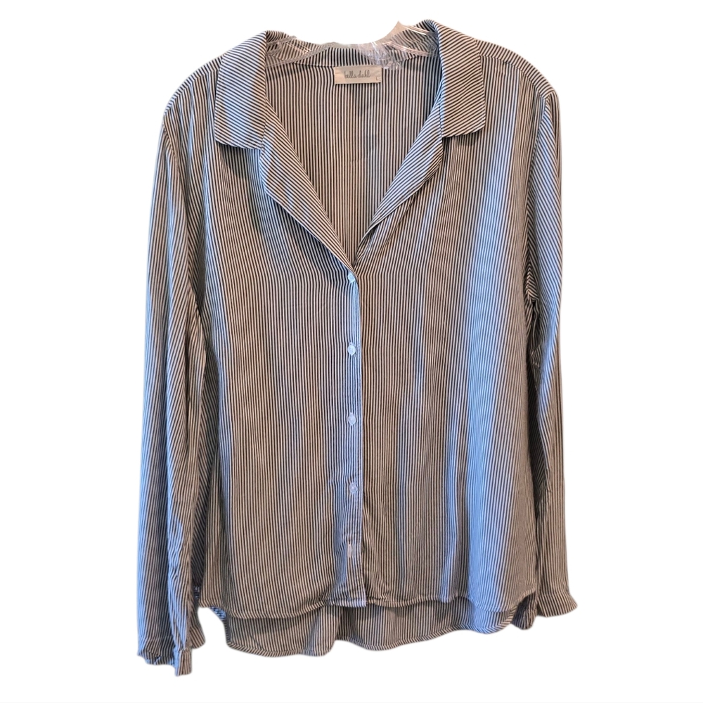 💜 BELLA DAHL Vertical Stripe Long Sleeve Button Down Collared Shirt Large